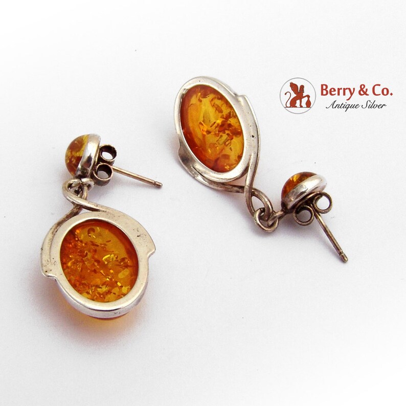 Oval Treated Amber Dangle Earrings Sterling Silver SaLe sALe