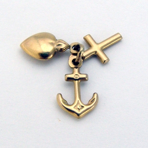 Heart Anchor Cross Charm Pendant 9K Gold Uno A Erre Italy