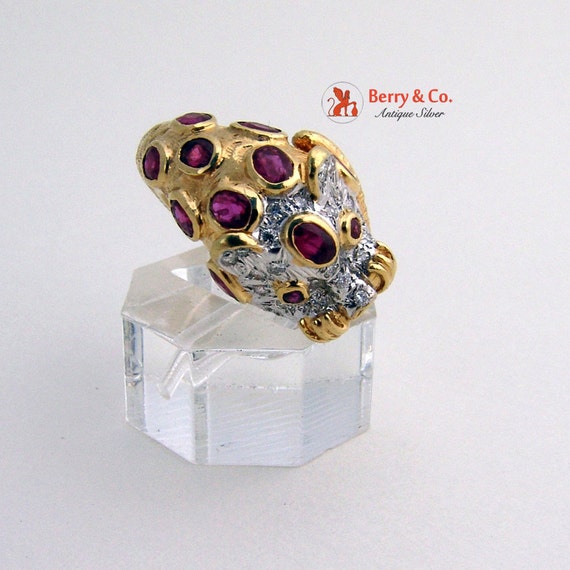 SaLe! sALe! 18K Gold Leopard Ring Rubies Diamonds… - image 3