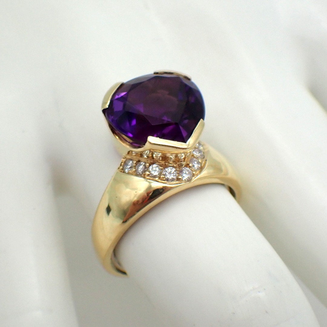 Amethyst Statement Ring Diamonds 18K Yellow Gold - Etsy