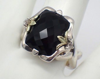 Ann King Black Onyx Ring Sterling Silver 18K Gold