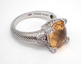 Judith Ripka Citrine CZ Ring Sterling Silver