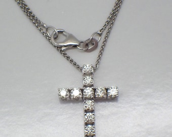 Diamond Cross Pendant Necklace 14K White Gold