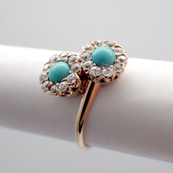 Turquoise and Diamond Statement Ring 14K Gold