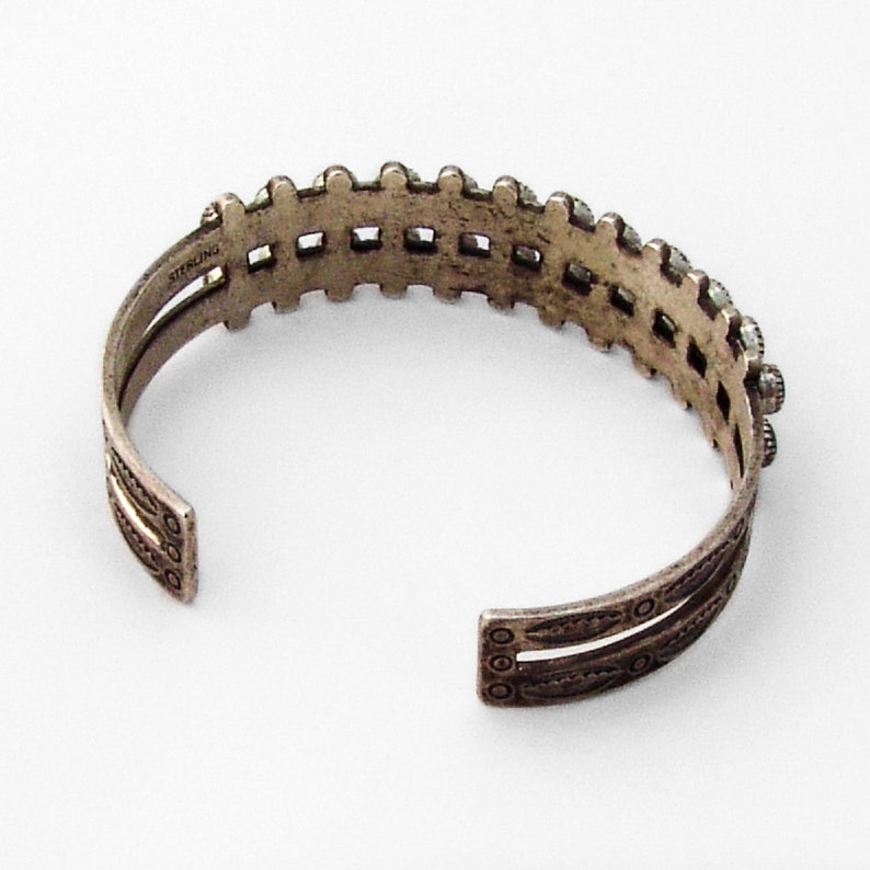 Tribal Double Row Turquoise Cuff Bracelet Sterling Silver