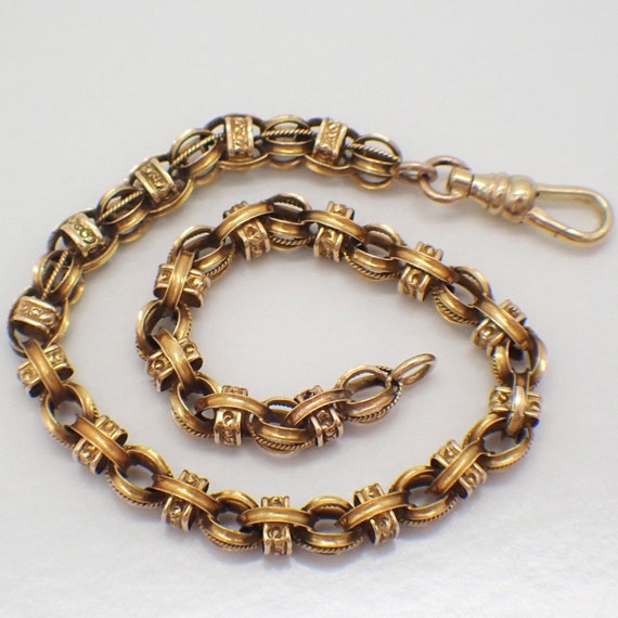 Antique Ornate Link Chain Bracelet 14K Gold