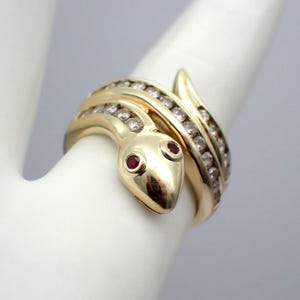 Coiled Snake Ring 14K Gold Diamond Accents
