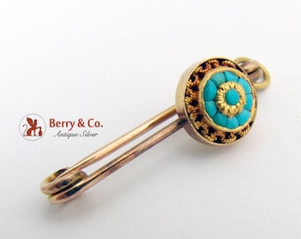 Broche de alfiler victoriano 10 K oro turquesa