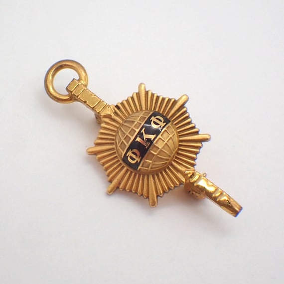 Phi Kappa Phi Key Pin 10K Yellow Gold Black Ename… - image 1