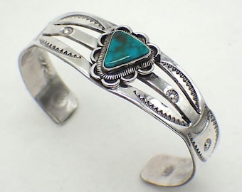 Antique Navajo Bangle Made of 925 Sterling Silver, With Turquoise