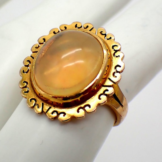 Statement Ring Water Opal Cabochon 14K Yellow Gold - image 1