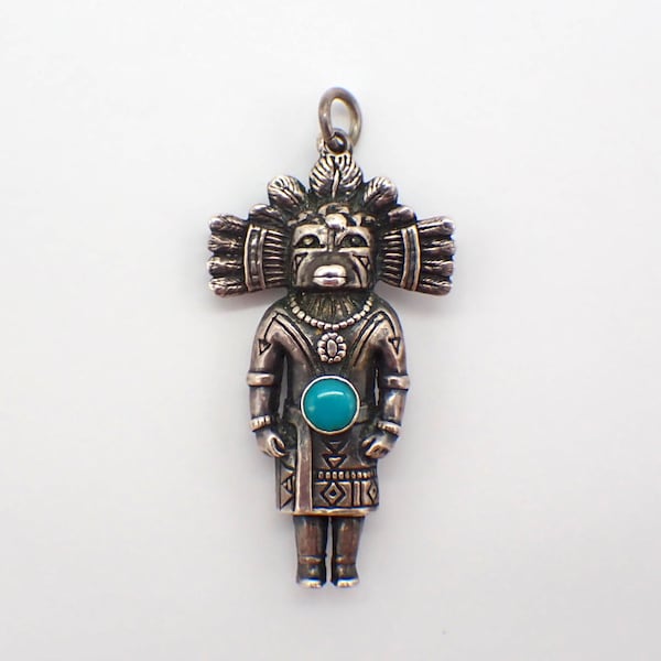 Tribal Kachina Doll Pendant Sterling Silver Turquoise