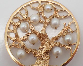 Tree of Life Large Charm Pendant Pearls 14K Gold