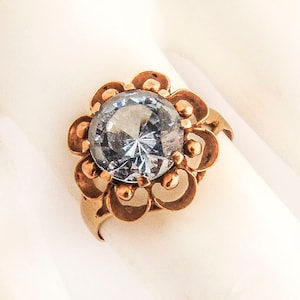 Blue Zircon Buttercup Ring 14 K Yellow Gold 1940