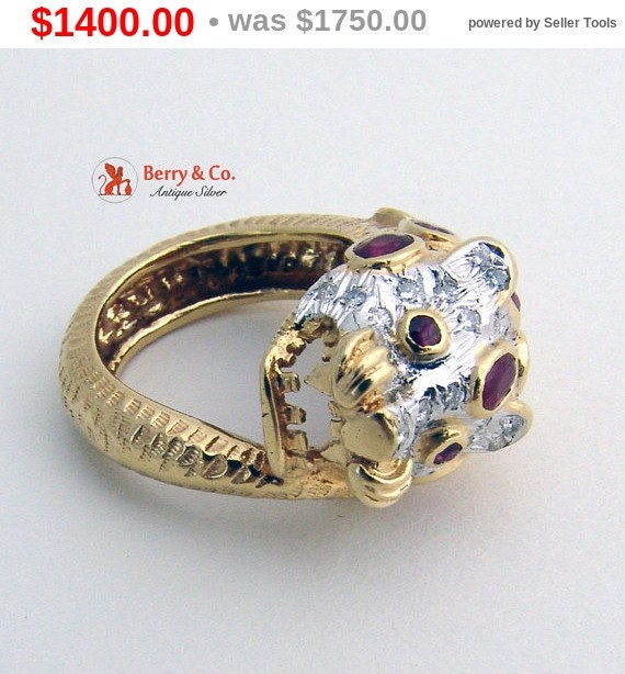 SaLe! sALe! 18K Gold Leopard Ring Rubies Diamonds… - image 1