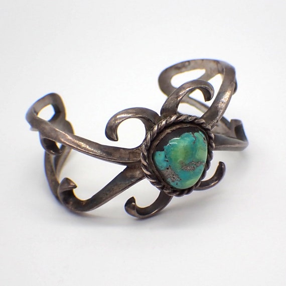 Sand Cast Cuff Bracelet Turquoise Sterling Silver - image 3