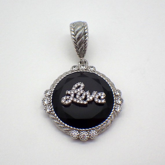 Judith Ripka Love Pendant Onyx Sterling Silver CZ - image 1