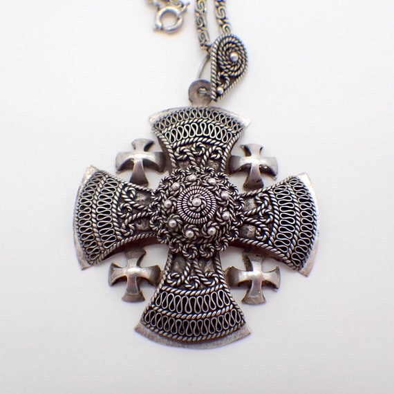 Jerusalem Cross Pendant Chain Necklace Sterling S… - image 2