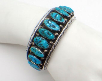 ナバホ族のターコイズ マルチジェム シルバー カフ ブレスレット