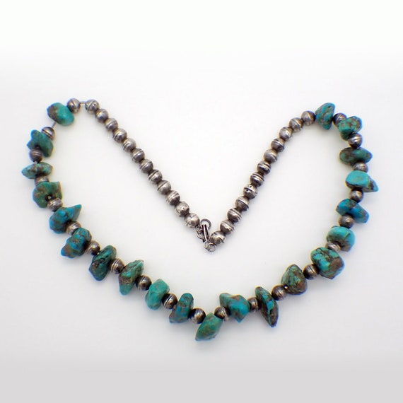 Navajo Chunky Turquoise Silver Bead Necklace Sterling Silver