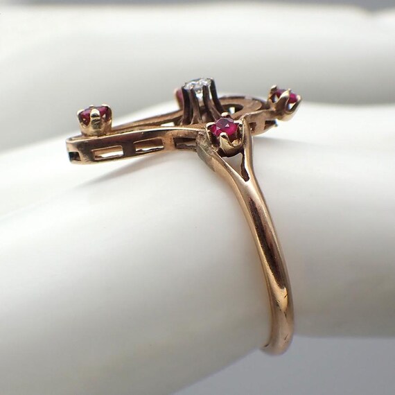 Antique Ring 14K Gold Diamond Ruby - image 2