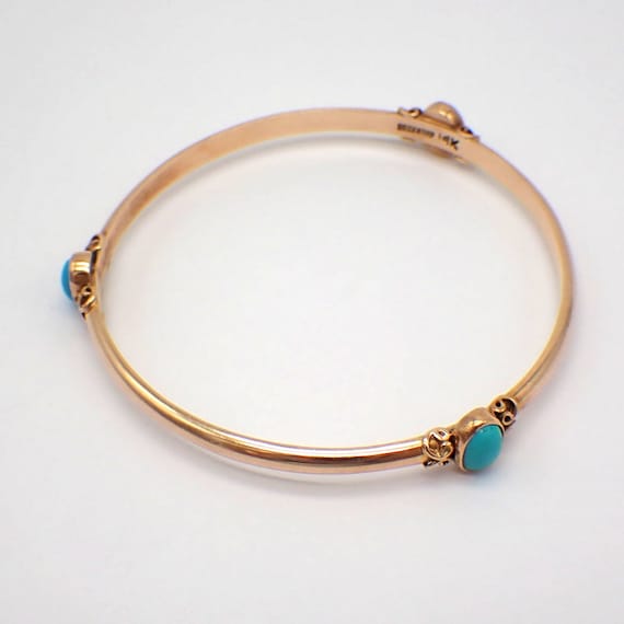 Turquoise Station Bangle Bracelet 14K Rose Gold B… - image 1