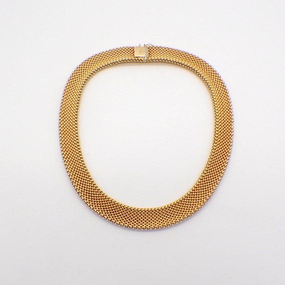 Wide Mesh Chain Necklace 18K Yellow Gold Italy - image 2
