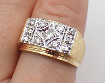 Rectangular Mans Diamond Ring 14K Gold