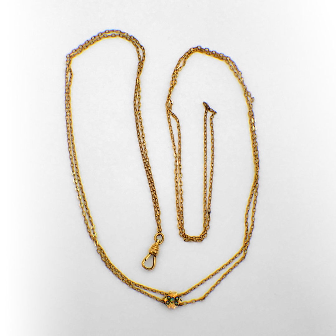 Long Pocket Watch Chain Necklace Gem Slider Gold Filled Etsy