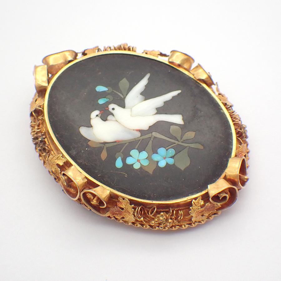 Victorian Pietra Dura Inlay Brooch Pendant Two Doves 18K Gold - Etsy
