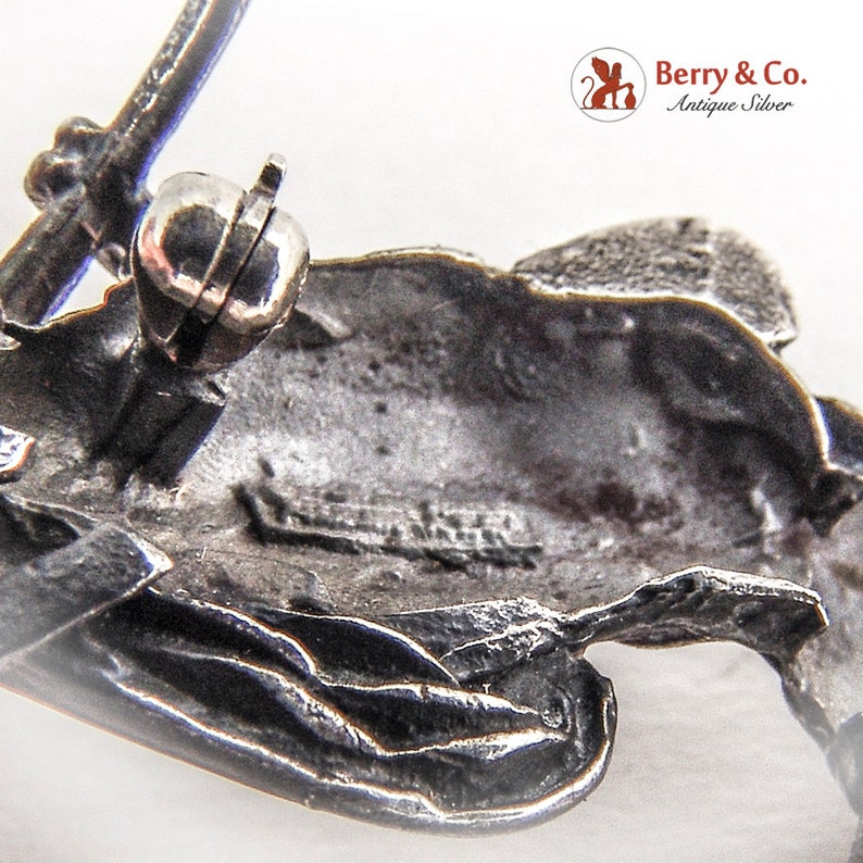 Figural Tucan Bird Brooch Red Glass Eye Sterling Silver
