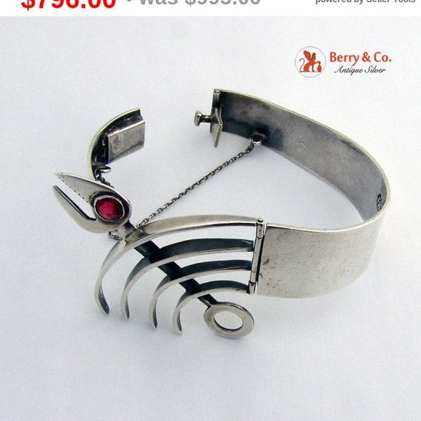 Cuff Bracelet Fish Skeleton Cuff Bracelet Sterling Silver Ruby Eye