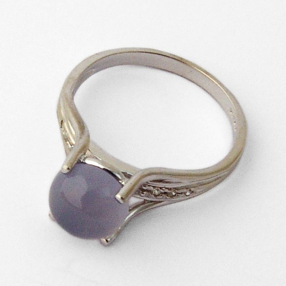 Lavender Chalcedony Cabochon Ring 14K White Gold … - image 3