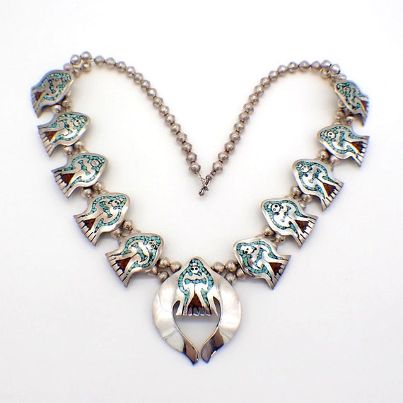 Cecil Ashley Navajo Bib Necklace Sterling Silver Turquoise Coral