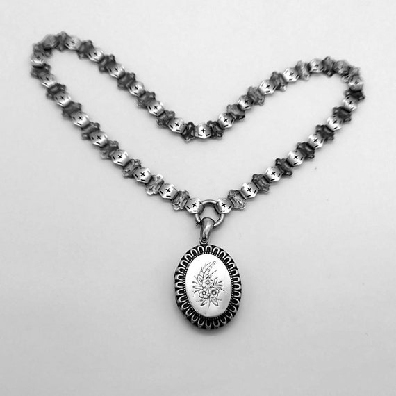 Victorian Book Chain Locket Necklace Sterling Silver Etsy