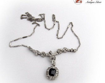 Antique Edwardian Natural Blue Sapphire Diamond Necklace 1910