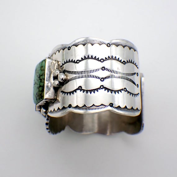 Navajo Turquoise Wide Cuff Bracelet Sterling Silv… - image 3
