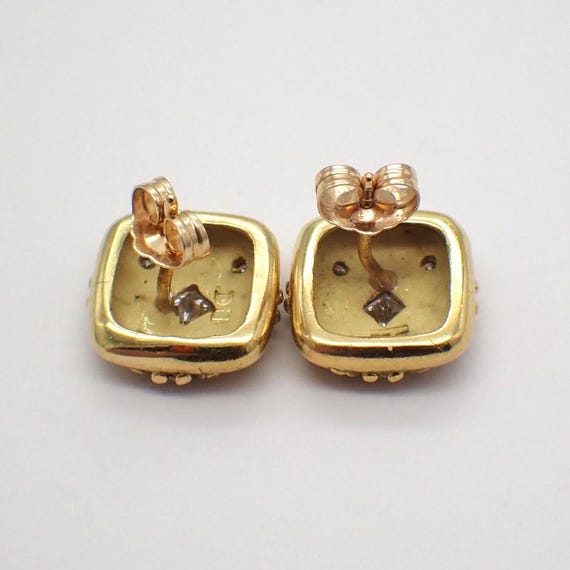 ★VINTAGE HOLLYWOOD★ [14K Gold] Classic Square Stone Earrin Ornate Square Stud Earrings Diamonds 18K Gold - Etsy
