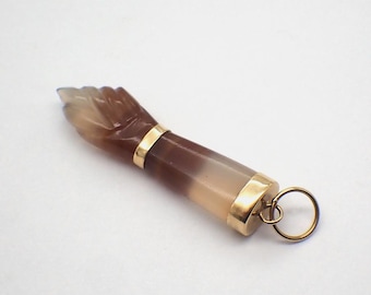 Carved Fig Hand Sign Mano Fico Amulet Pendant 18K Gold