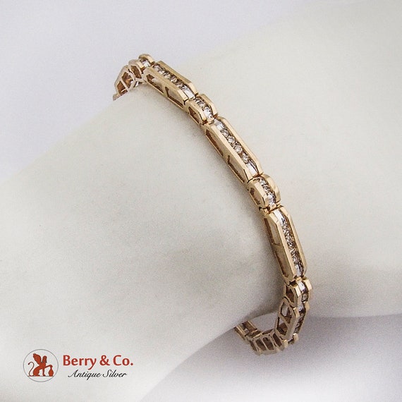 Diamond Line Tennis Bracelet 14 K Two Tone Gold