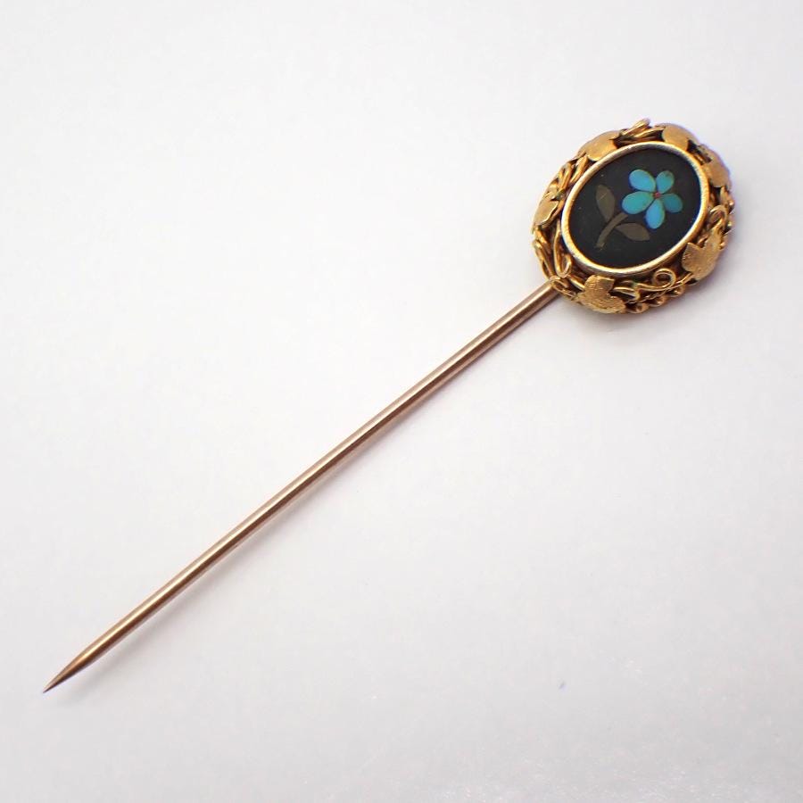 Pietra Dura Mosaic Stick Pin 14K Gold