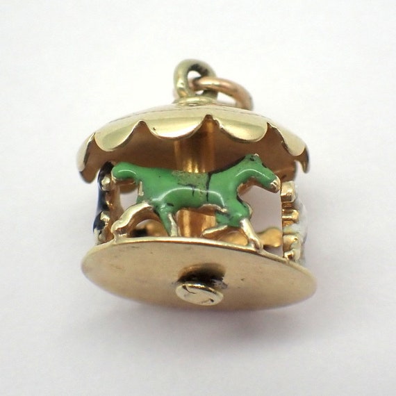 Merry Go Round Carousel Charm 14K Gold Multi Colo… - image 2