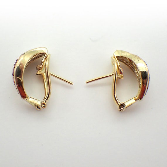 Ruby Diamond Omega Earrings 18K Yellow Gold - image 4