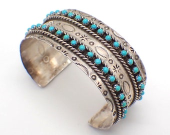 Zuni Cuff Bracelet Sterling Silver Snake Eye Turquoise JP Ukestine
