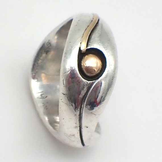 Modernist Statement Ring Sterling Silver 14K Gold - image 3