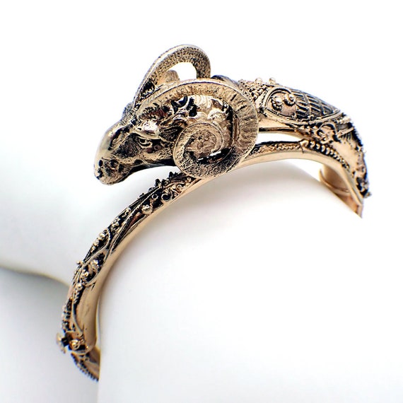 Bracelet Bélier (RAM) En Or 14 Carats - Sertis Diamants Et Rubis - Bijou Fin Vintage
