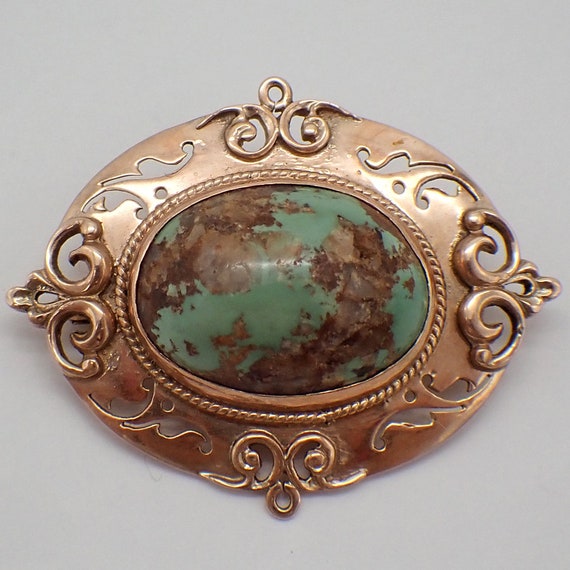 Antique Turquoise Brooch 14K Gold