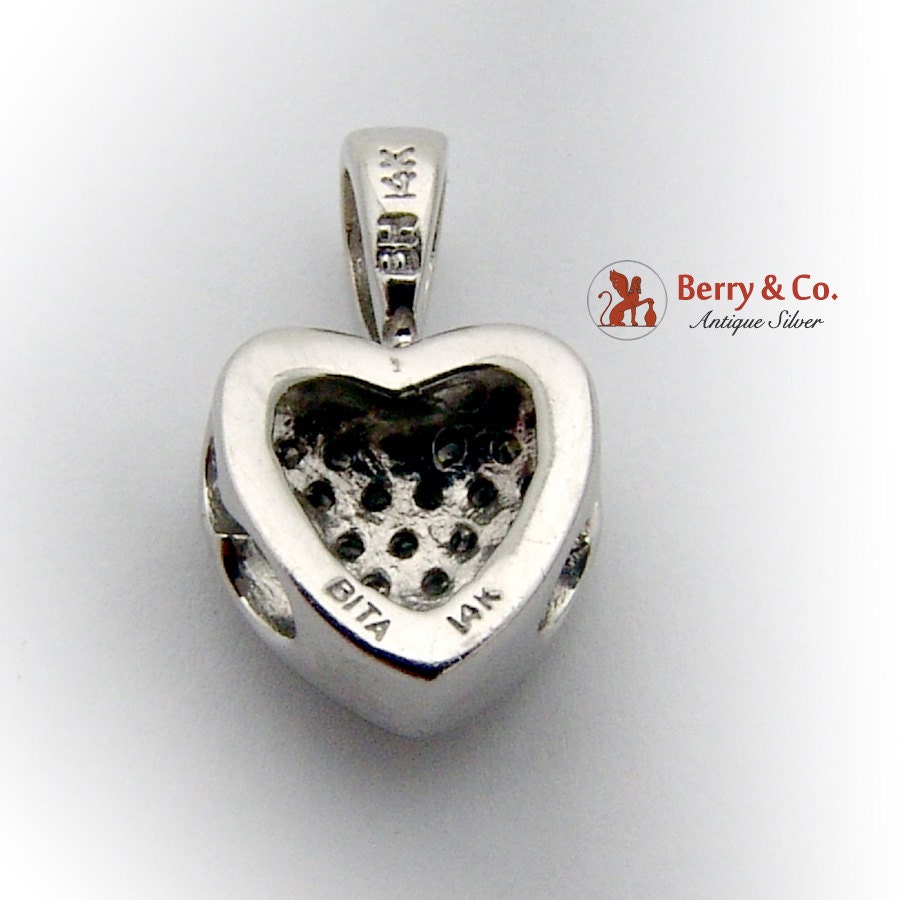 Heart Shaped Pendant Full Cut Diamonds 14K White Gold - Etsy