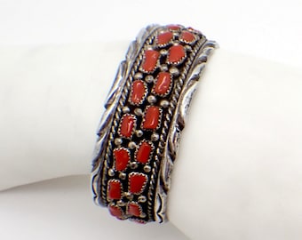 Navajo Coral Cuff Bracelet Melvin Chee Sterling Silver 1980