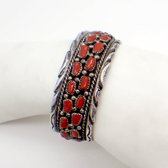 Navajo Coral Cuff Bracelet Melvin Chee Sterling Silver 1980 Etsy